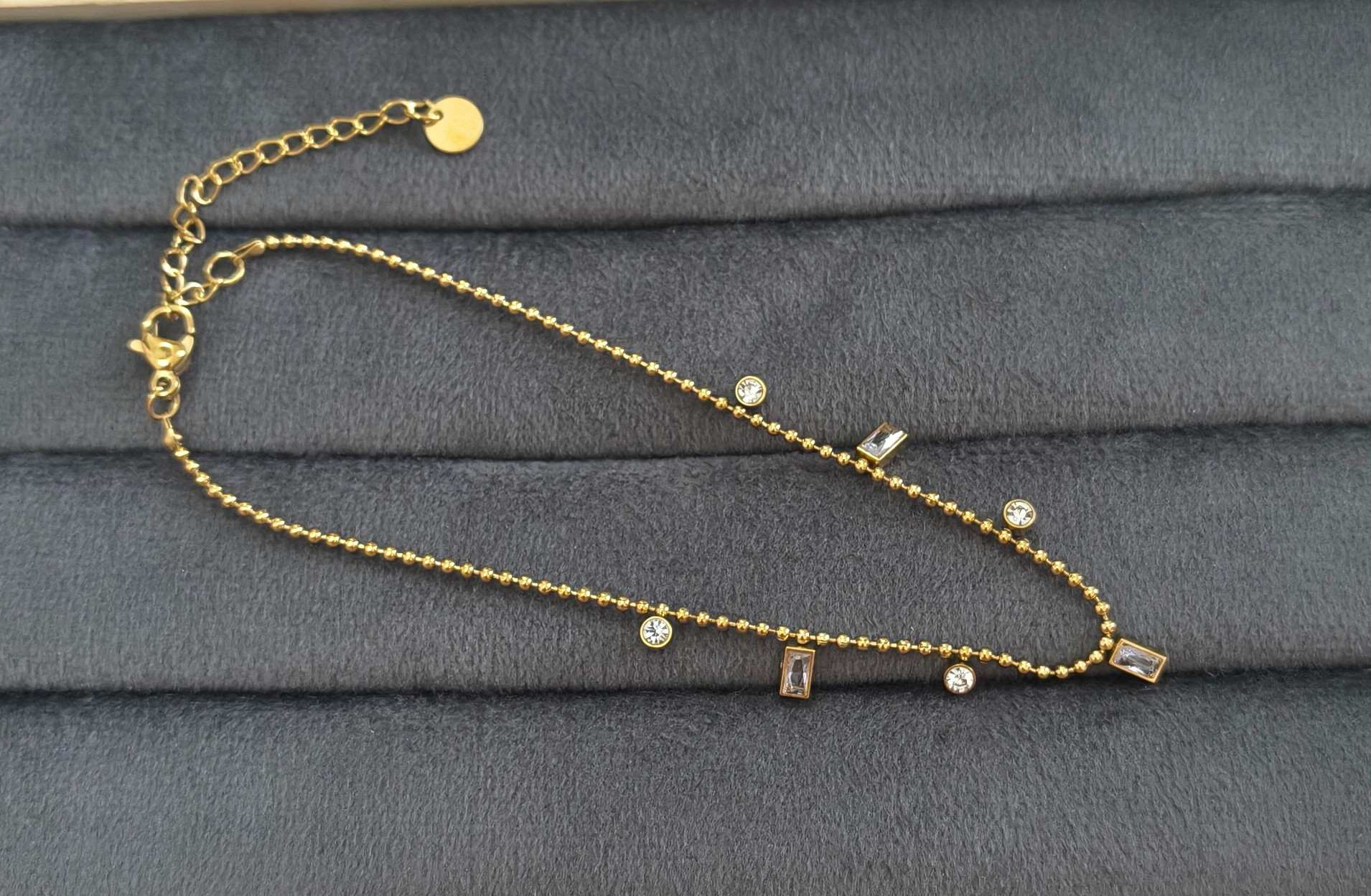 Anti Tarnish Anklet Square Crystal Charms 18K Gold Plated