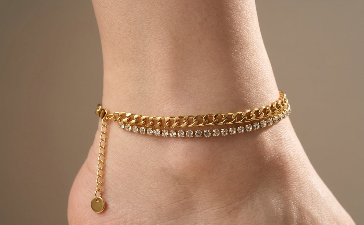 Anti Tarnish Anklet Tennis Cuban Anklet 18K Gold Plated