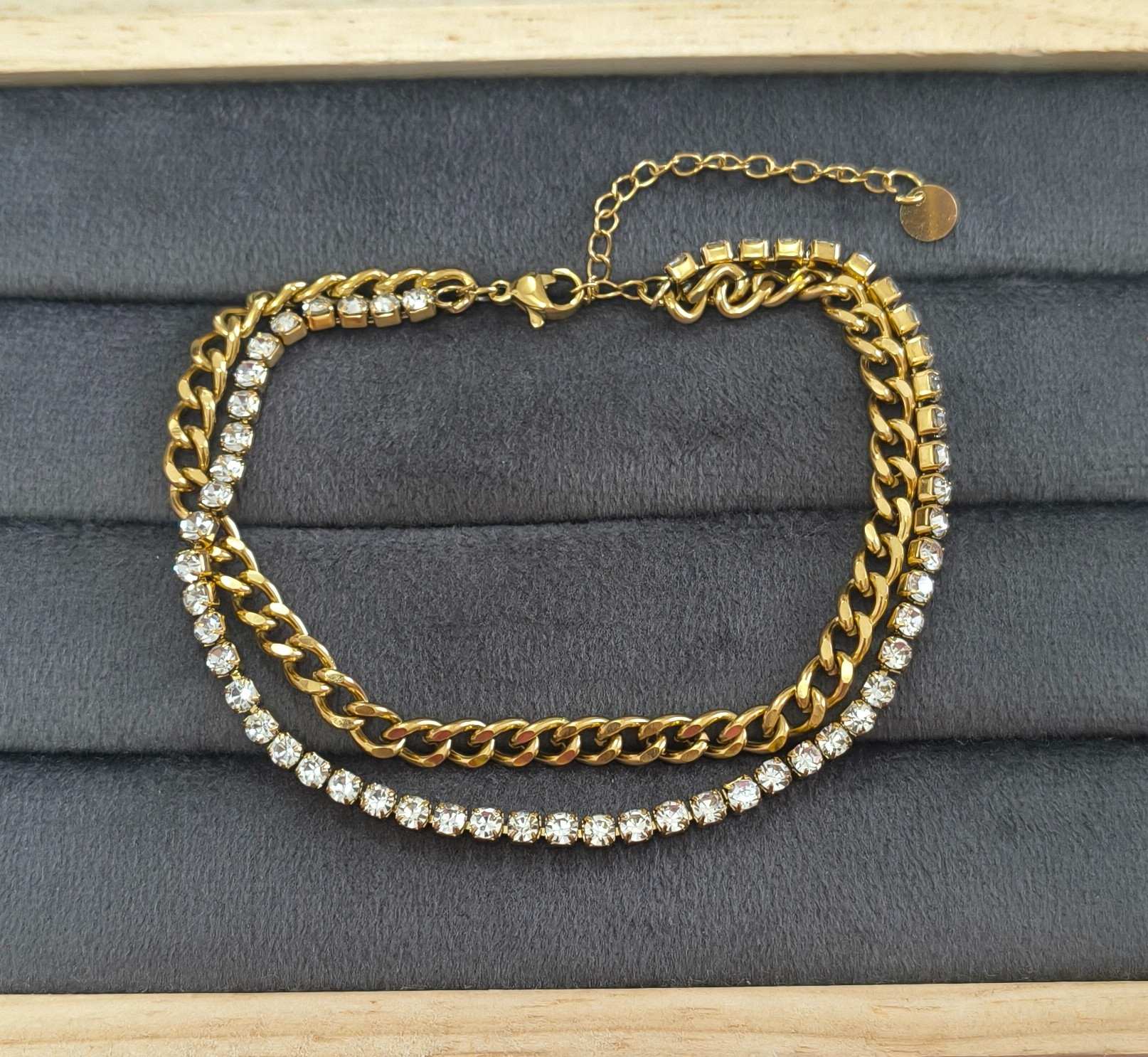 Anti Tarnish Anklet Tennis Cuban Anklet 18K Gold Plated