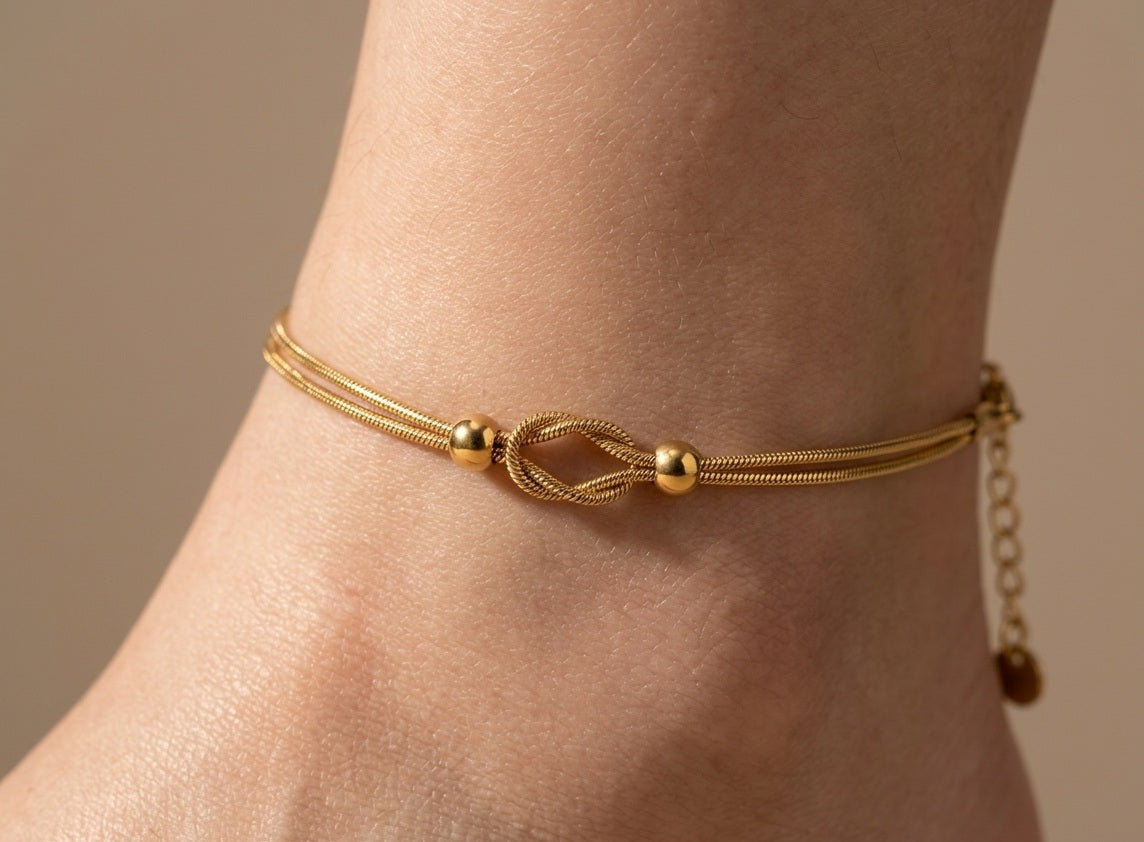 Anti Tarnish Anklet Trendy Love Knot Anklet 18K Gold Plated