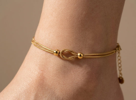 Anti Tarnish Anklet Trendy Love Knot Anklet 18K Gold Plated