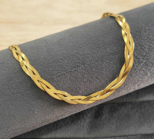 Anti Tarnish Anklet Twisted Snake Chain 18K Gold Plated