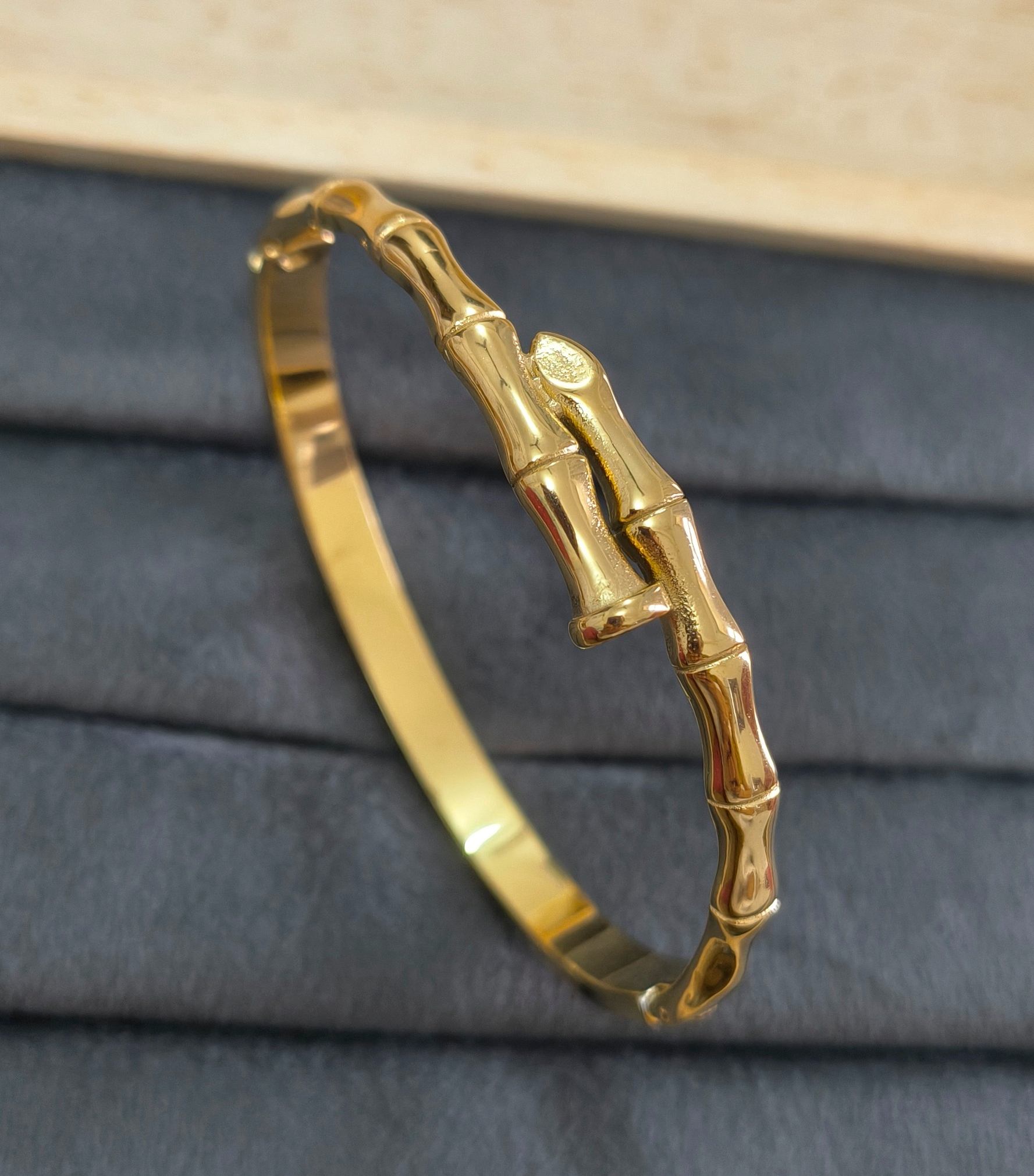 Anti Tarnish Bamboo Nail Bracelet 18K Gold Plated