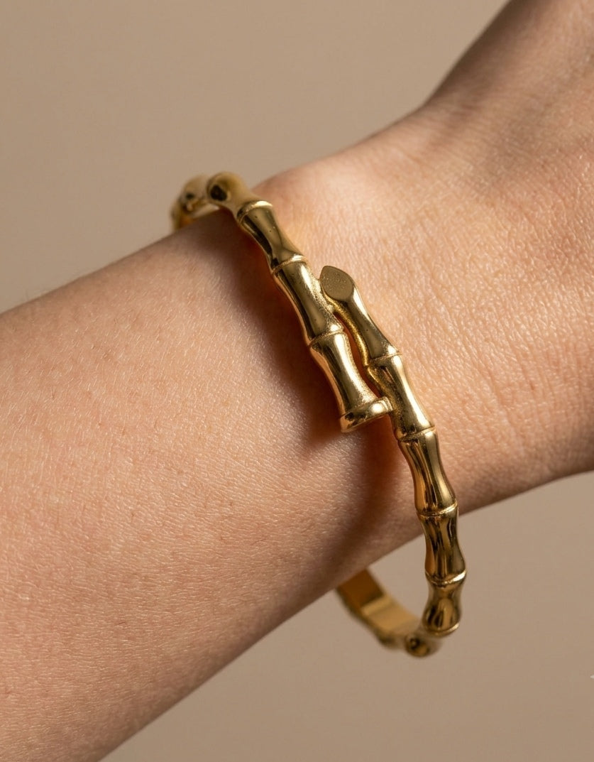 Anti Tarnish Bamboo Nail Bracelet 18K Gold Plated