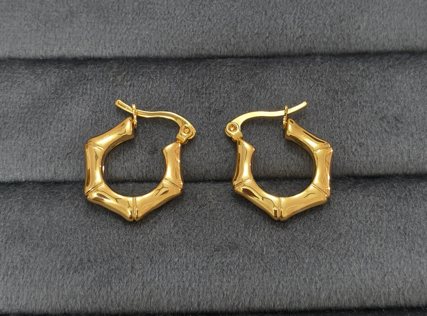 Anti Tarnish Bamboo Style Hoop Earrings 18K Gold Plated