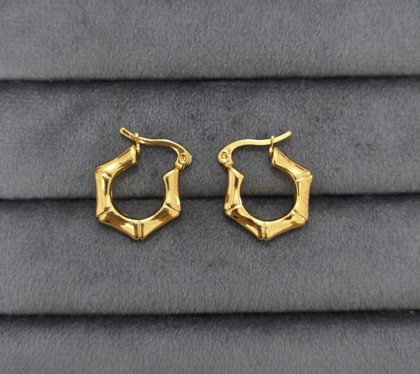Anti Tarnish Bamboo Style Hoop Earrings 18K Gold Plated