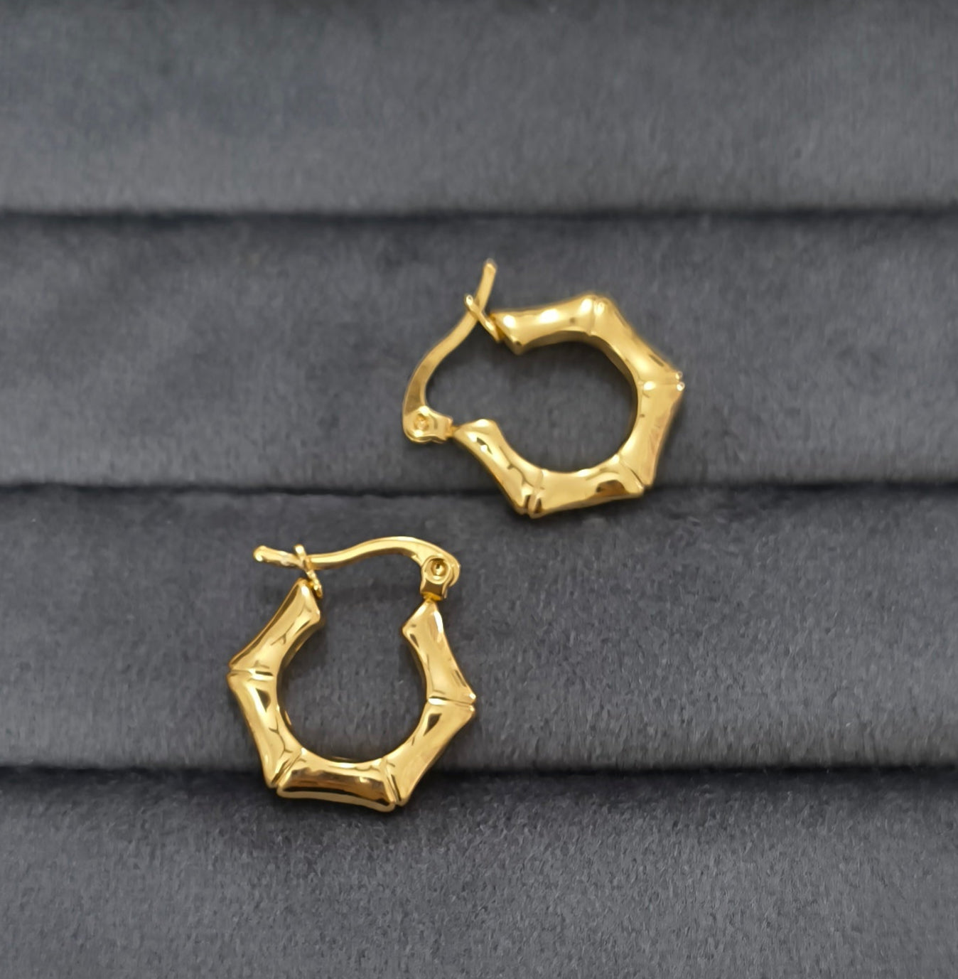 Anti Tarnish Bamboo Style Hoop Earrings 18K Gold Plated