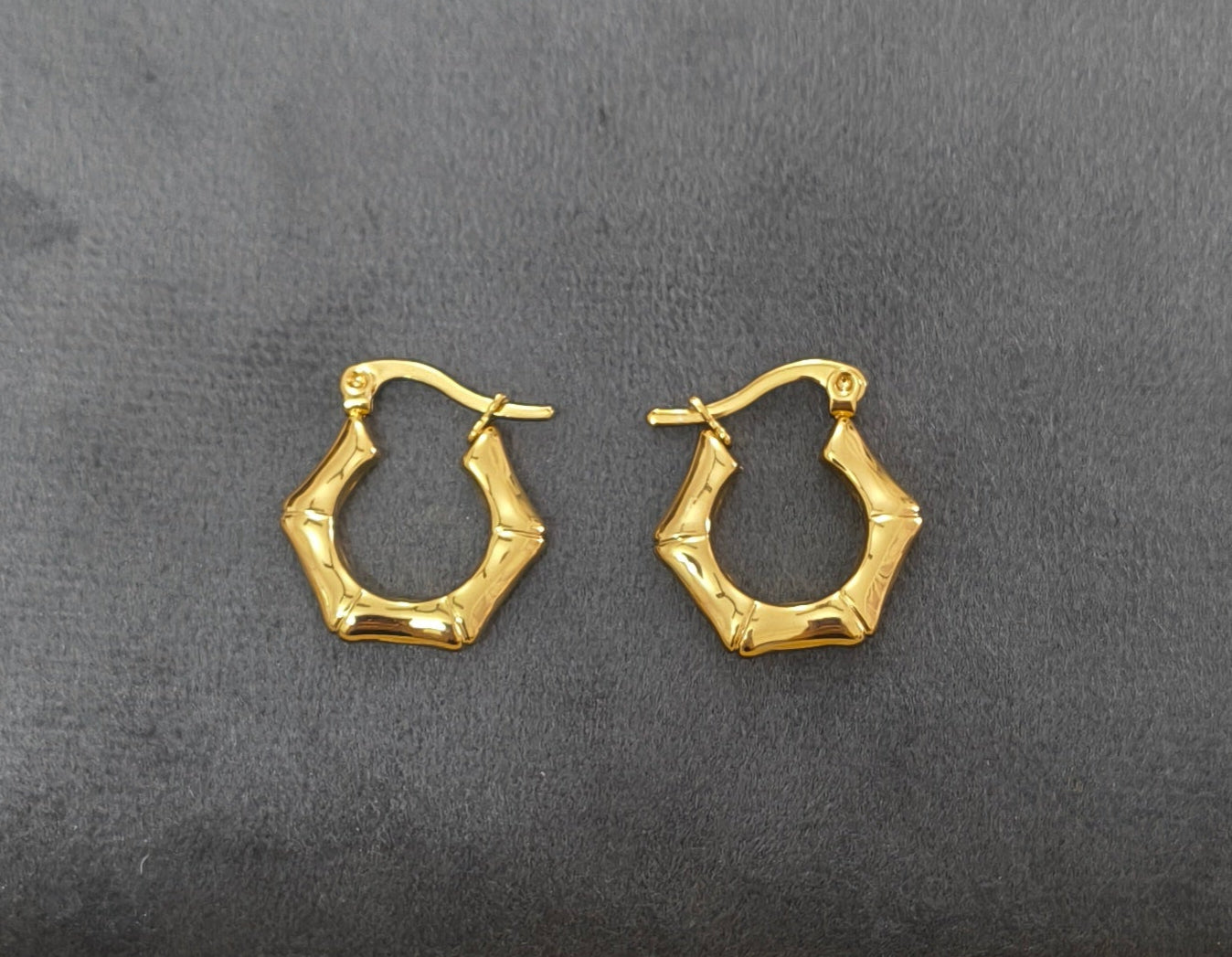 Anti Tarnish Bamboo Style Hoop Earrings 18K Gold Plated