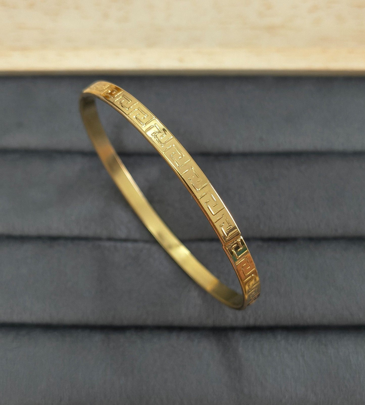 Anti Tarnish Bangle Greek Pattern 18K Gold Plated