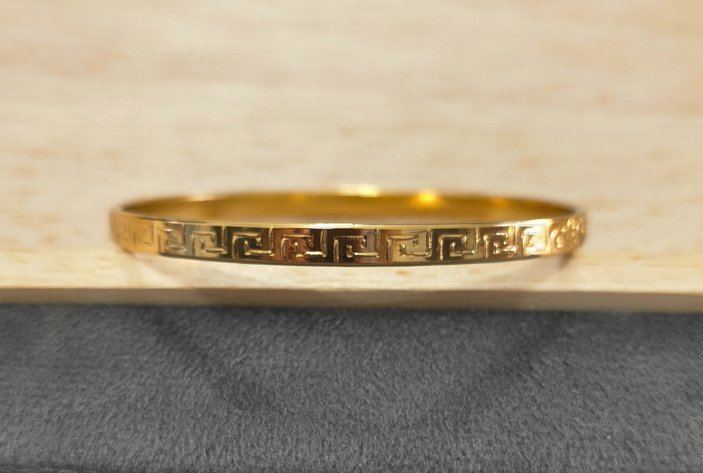 Anti Tarnish Bangle Greek Pattern 18K Gold Plated
