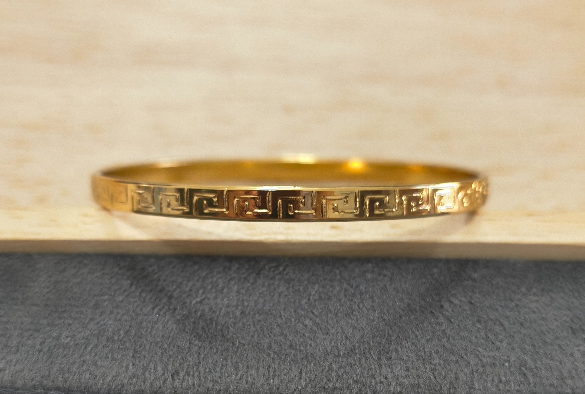 Anti Tarnish Bangle Greek Pattern 18K Gold Plated