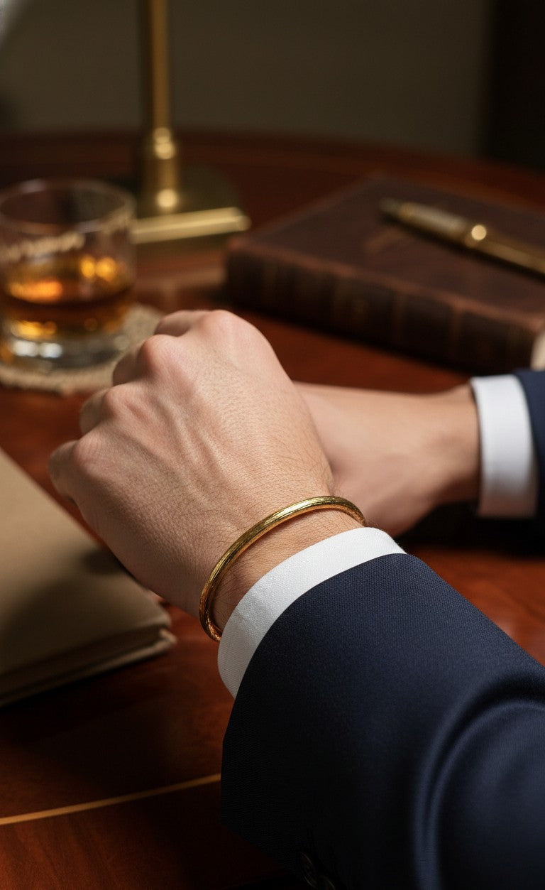 Anti Tarnish Bangle Textured Unisex Bracelet 18K Gold Plated