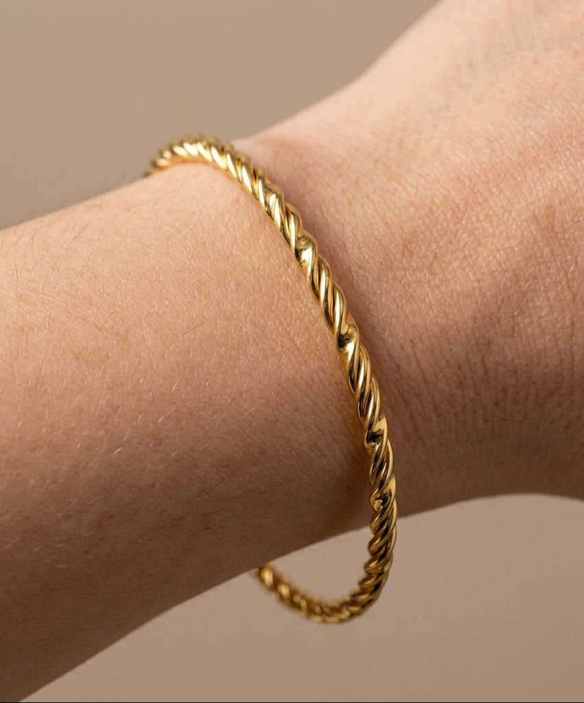 Anti Tarnish Bangle Twisted Rope Design 18K Gold Plated