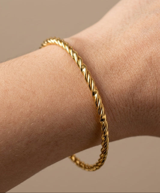 Anti Tarnish Bangle Twisted Rope Design 18K Gold Plated