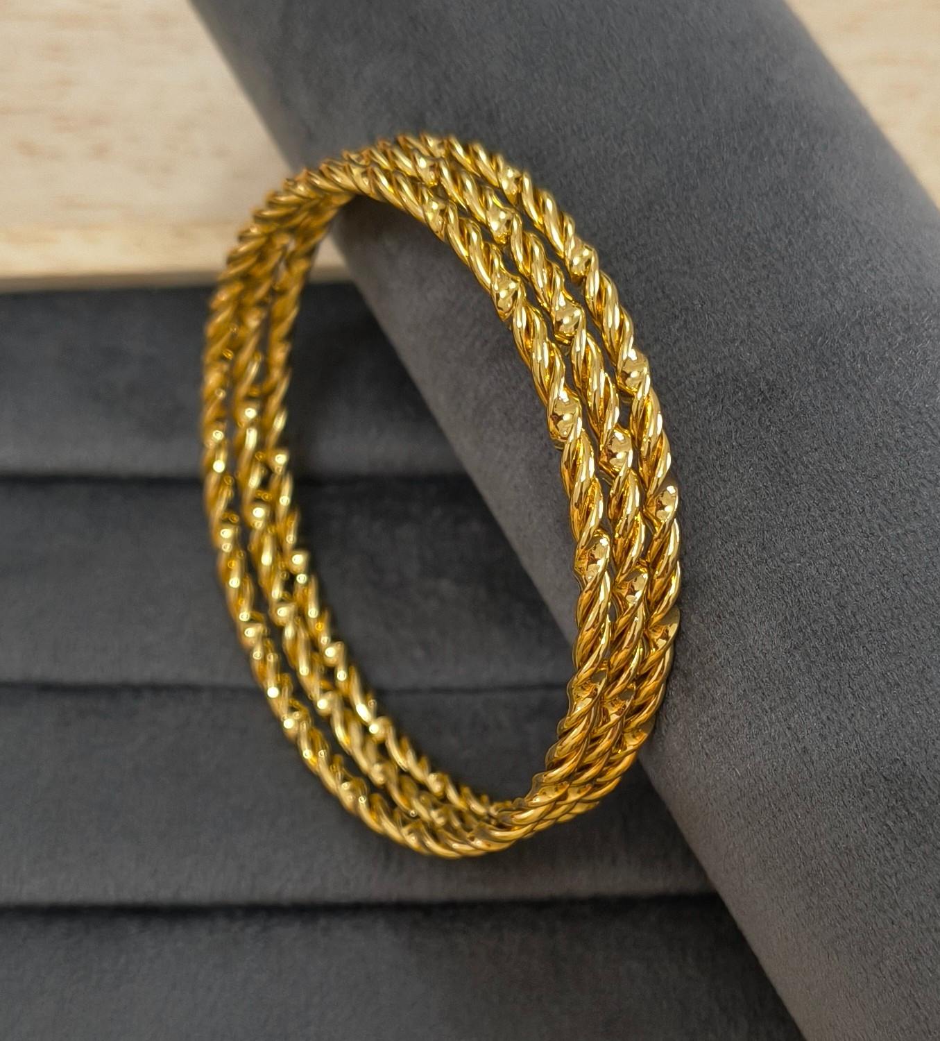 Anti Tarnish Bangle Twisted Rope Design 18K Gold Plated