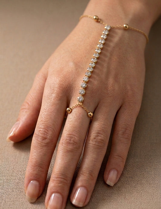 Anti Tarnish Bead Tennis Hand Chain Bracelet 18K Gold Plated