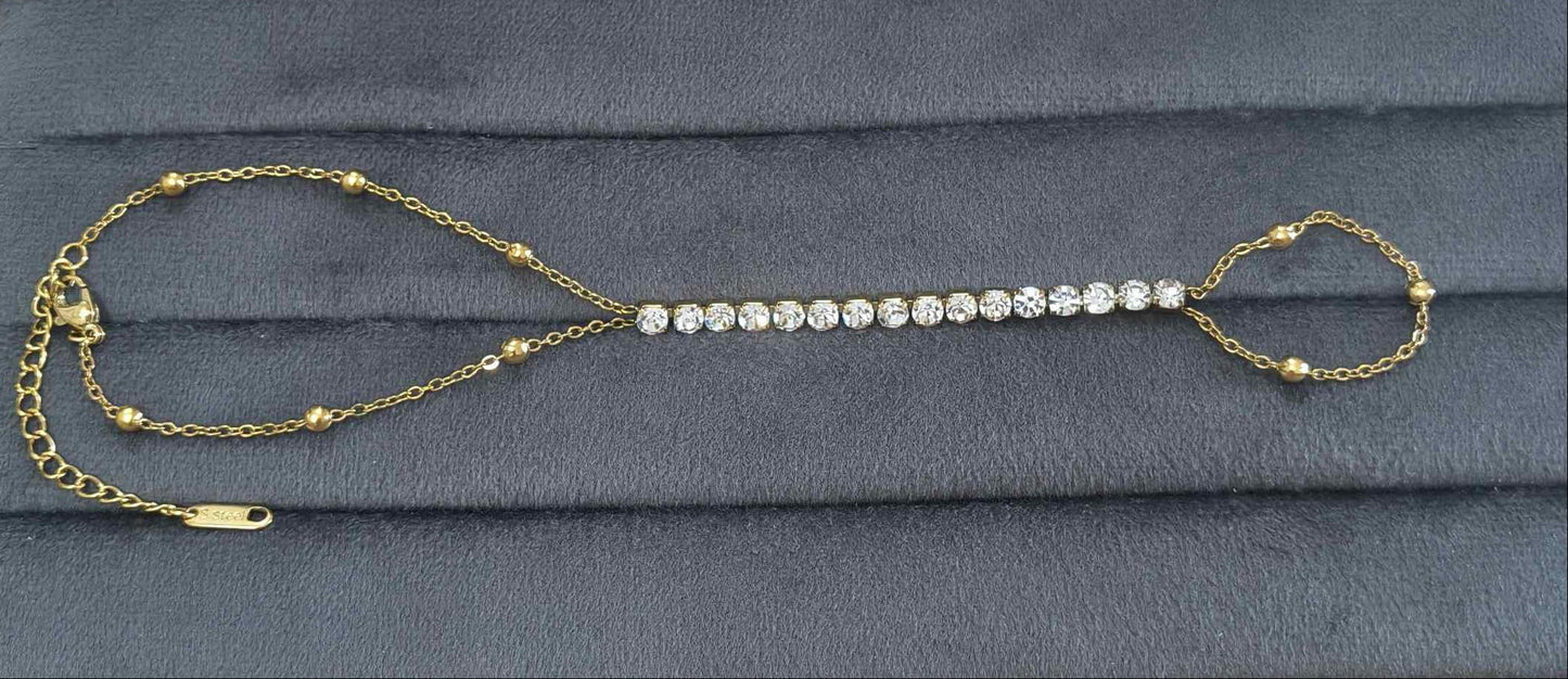 Anti Tarnish Bead Tennis Hand Chain Bracelet 18K Gold Plated