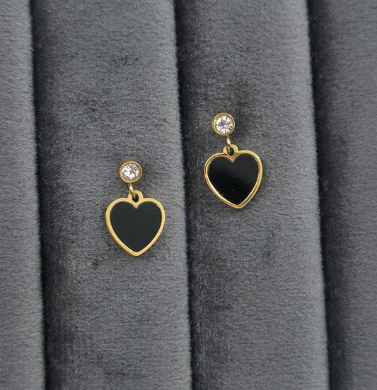 Anti Tarnish Black Heart Drop 18K Gold Plated