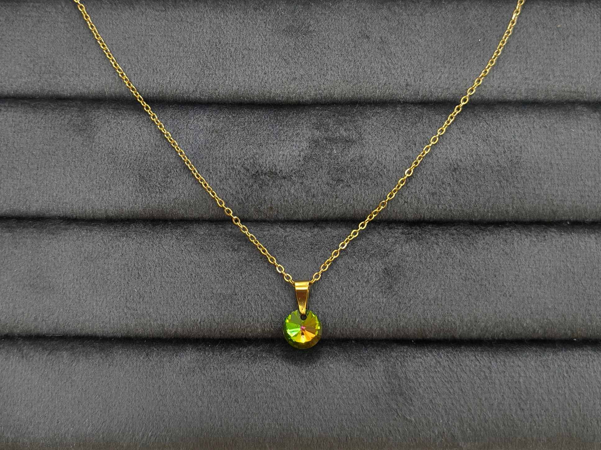 Anti Tarnish Blue Green Diamond Necklace 18K Gold Plated