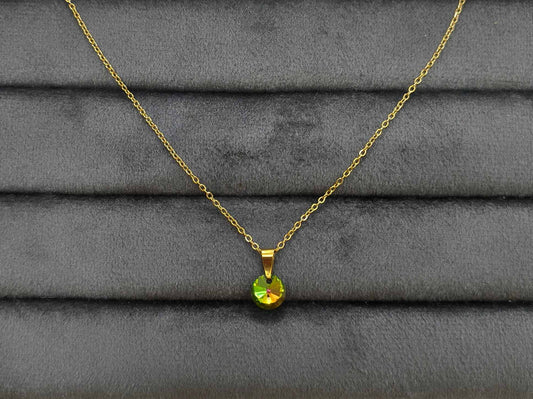 Anti Tarnish Blue Green Diamond Necklace 18K Gold Plated