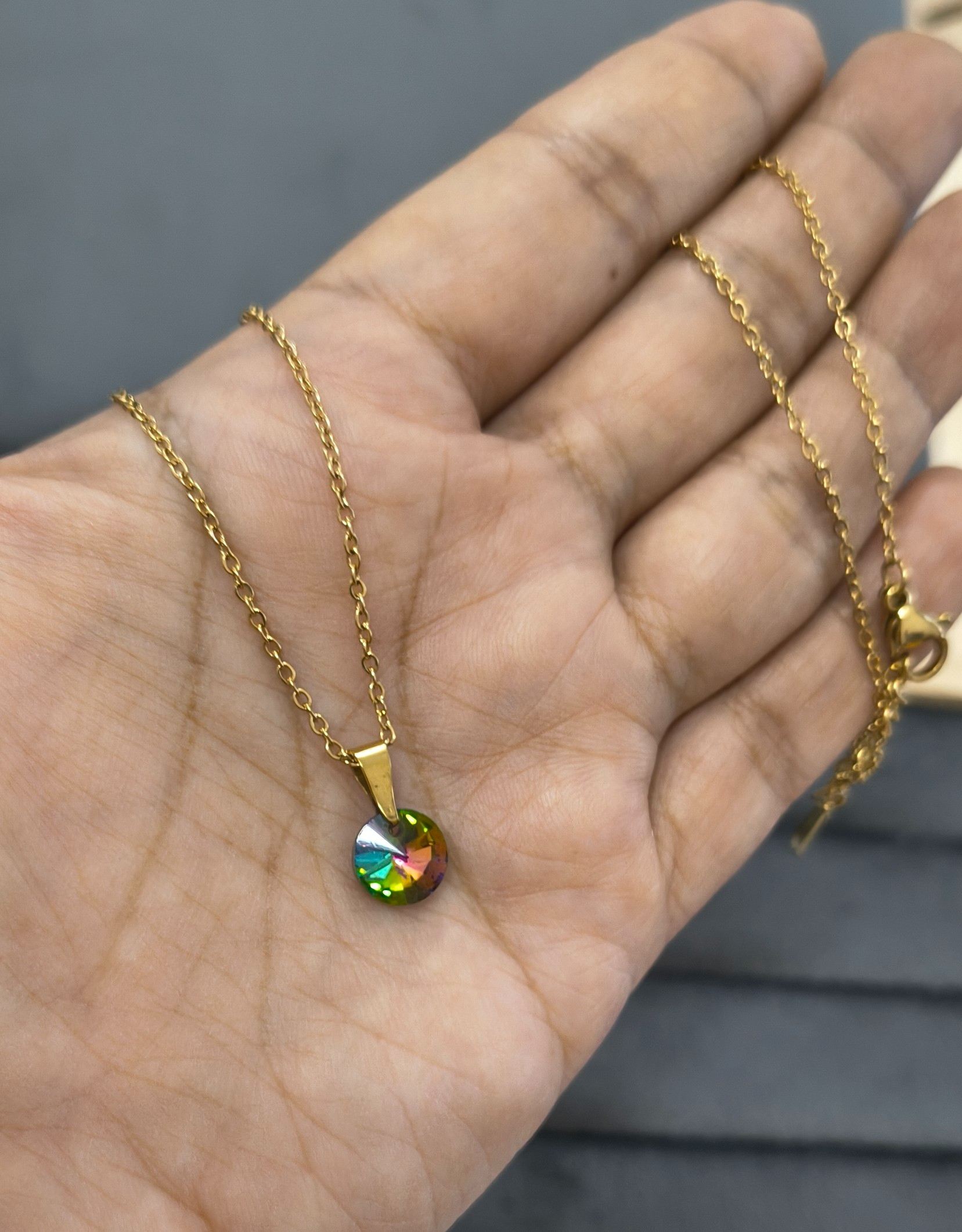 Anti Tarnish Blue Green Diamond Necklace 18K Gold Plated