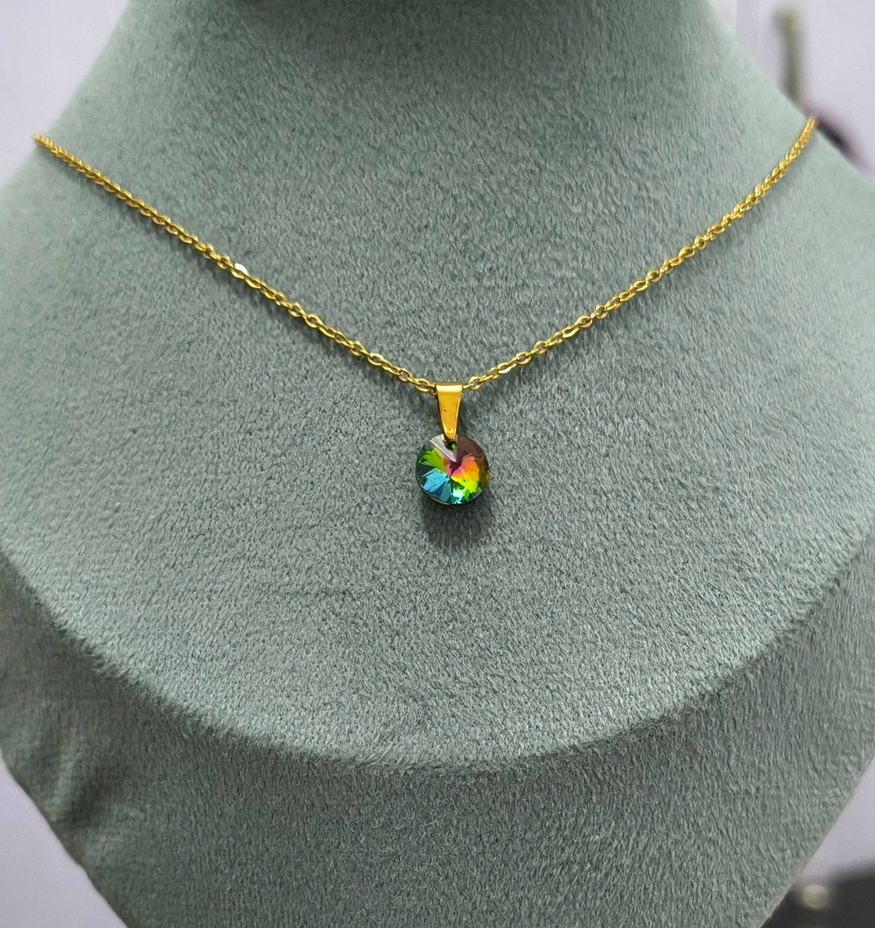 Anti Tarnish Blue Green Diamond Necklace 18K Gold Plated