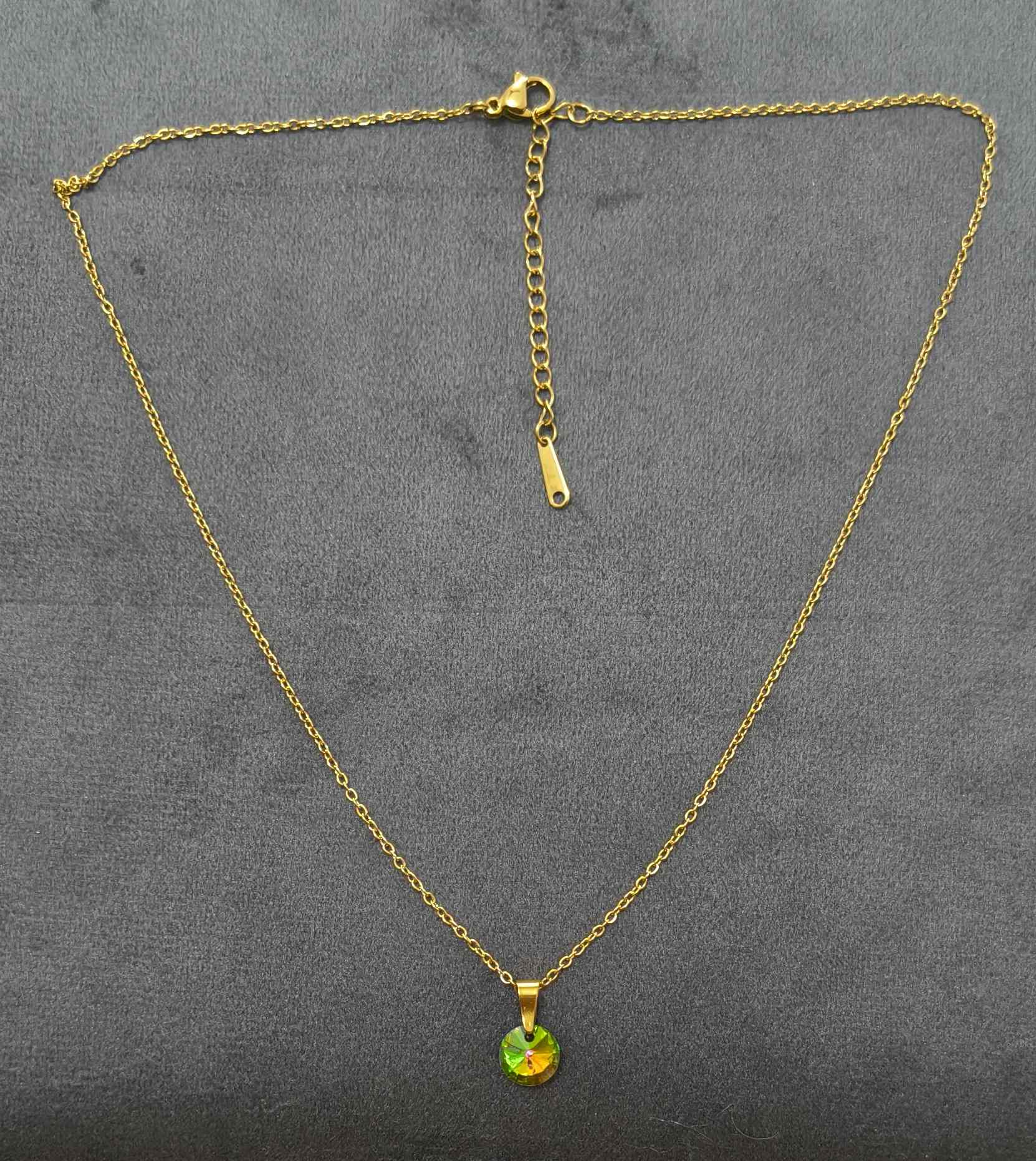 Anti Tarnish Blue Green Diamond Necklace 18K Gold Plated
