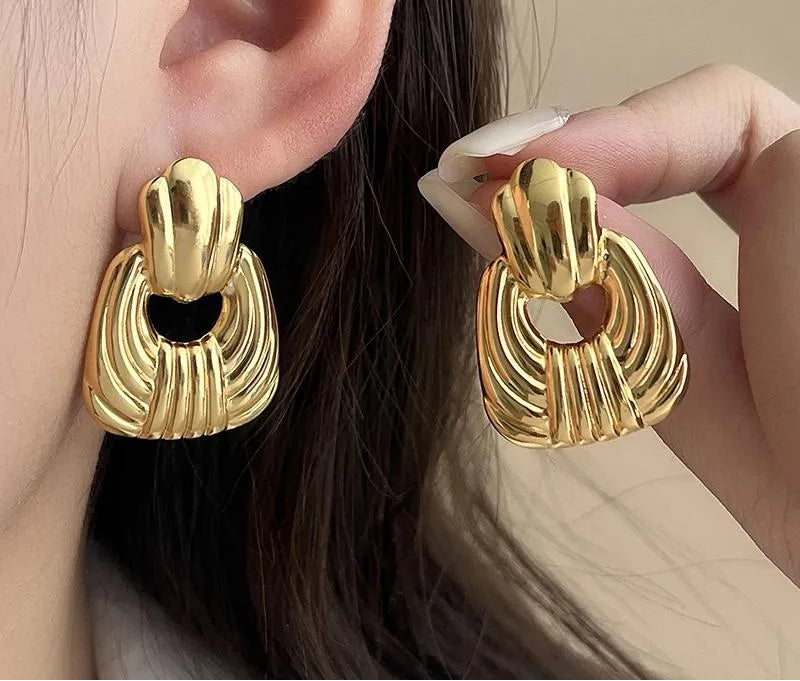 Anti Tarnish Bold Drop Design Stud Earrings 18K Gold Plated