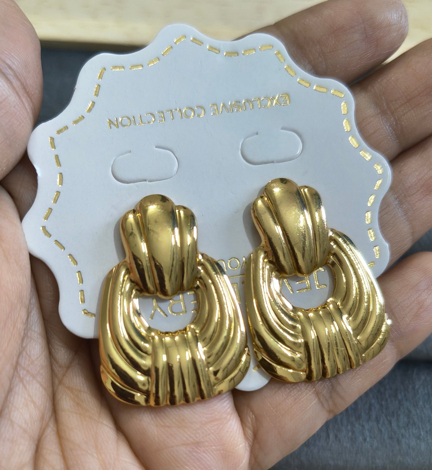 Anti Tarnish Bold Drop Design Stud Earrings 18K Gold Plated