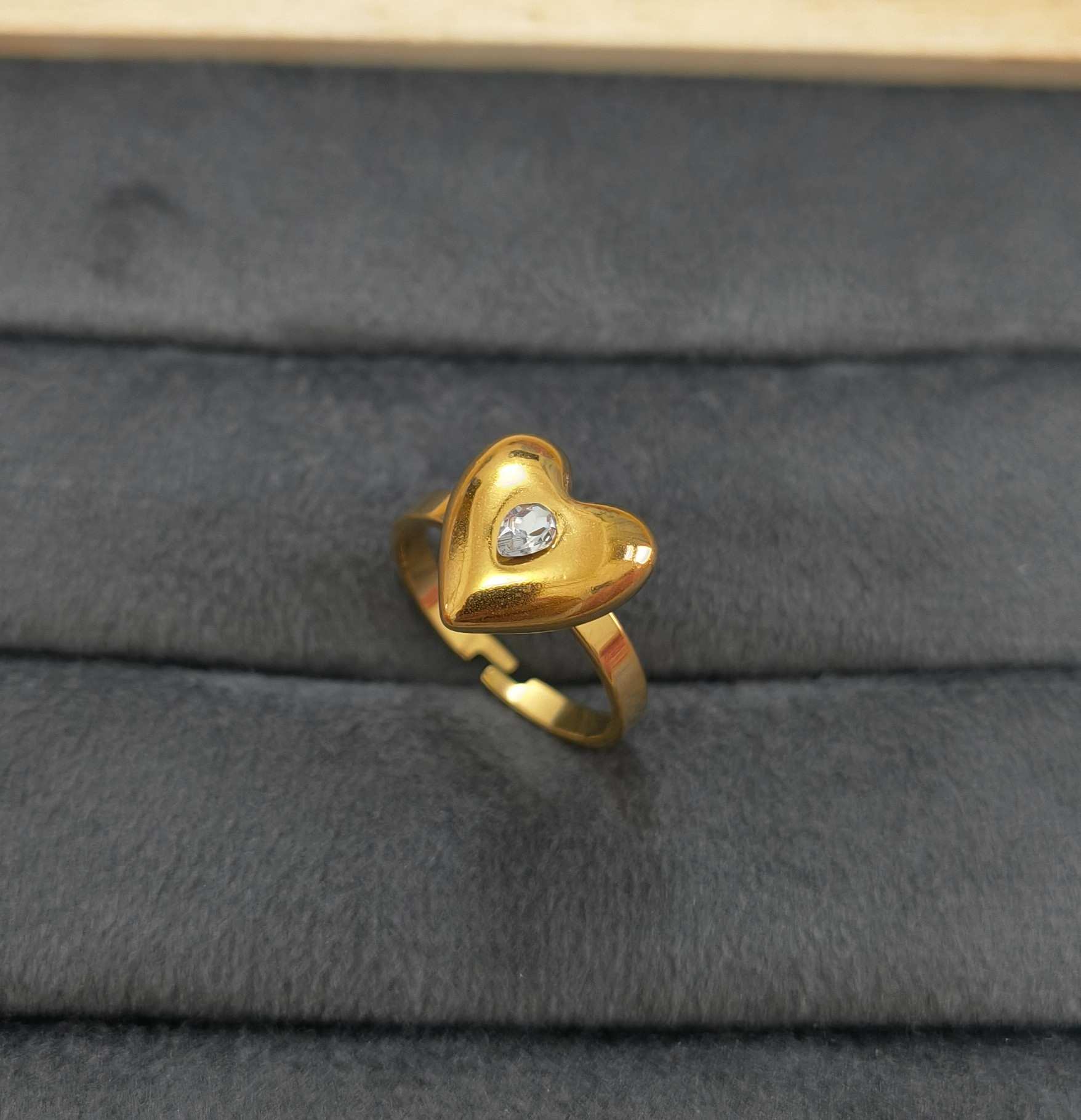 Anti Tarnish Bold Heart Ring With Diamond 18K Gold Plated