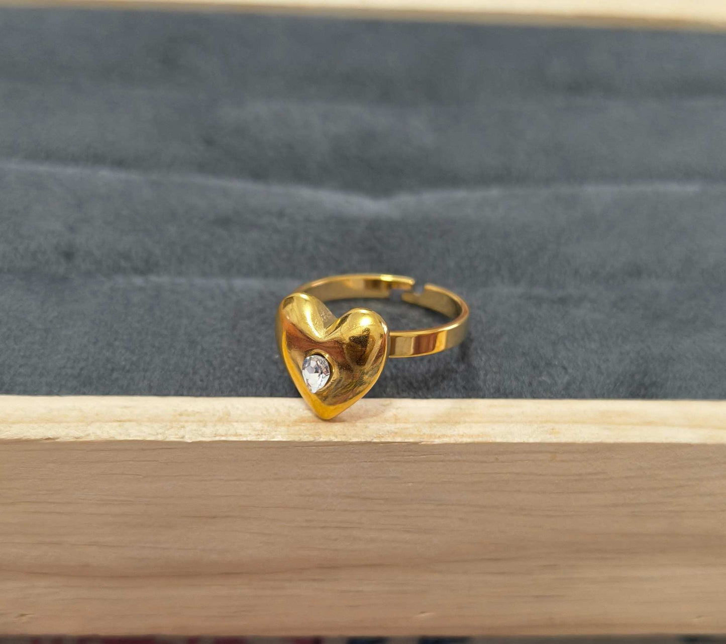 Anti Tarnish Bold Heart Ring With Diamond 18K Gold Plated