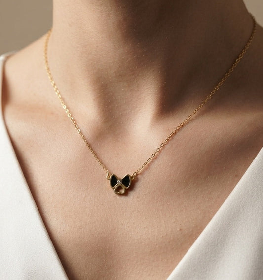 Anti Tarnish Bow Heart Pendant Necklace 18K Gold Plated