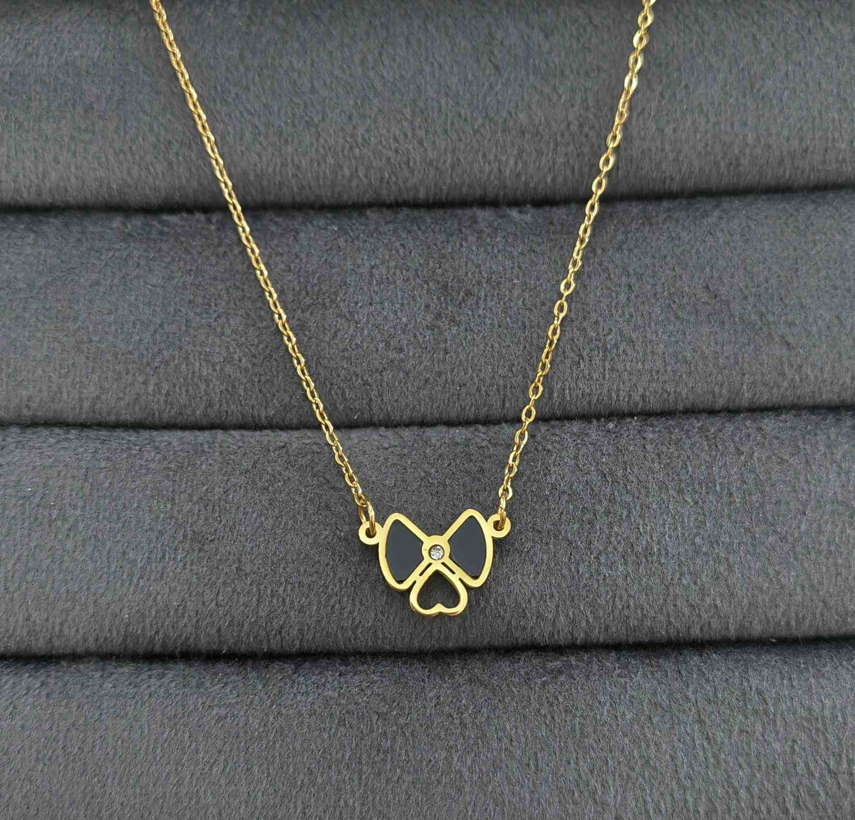 Anti Tarnish Bow Heart Pendant Necklace 18K Gold Plated