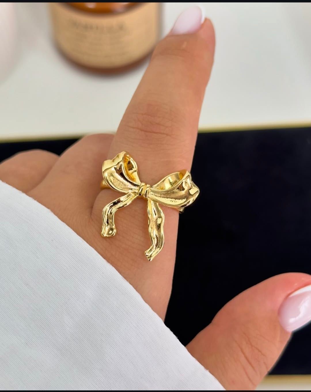 Anti Tarnish Bow shape Adjustable 18K Gold Plated Ring