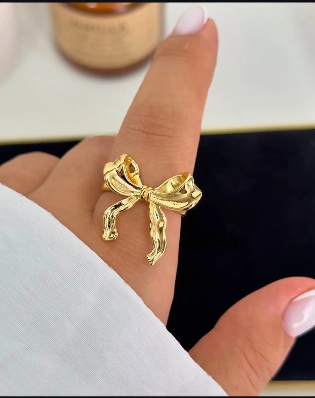 Anti Tarnish Bow shape Adjustable 18K Gold Plated Ring