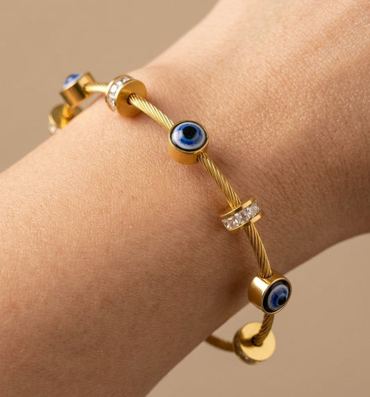 Anti Tarnish Bracelet Babysize Evil Eye Cable 18K Gold Plated