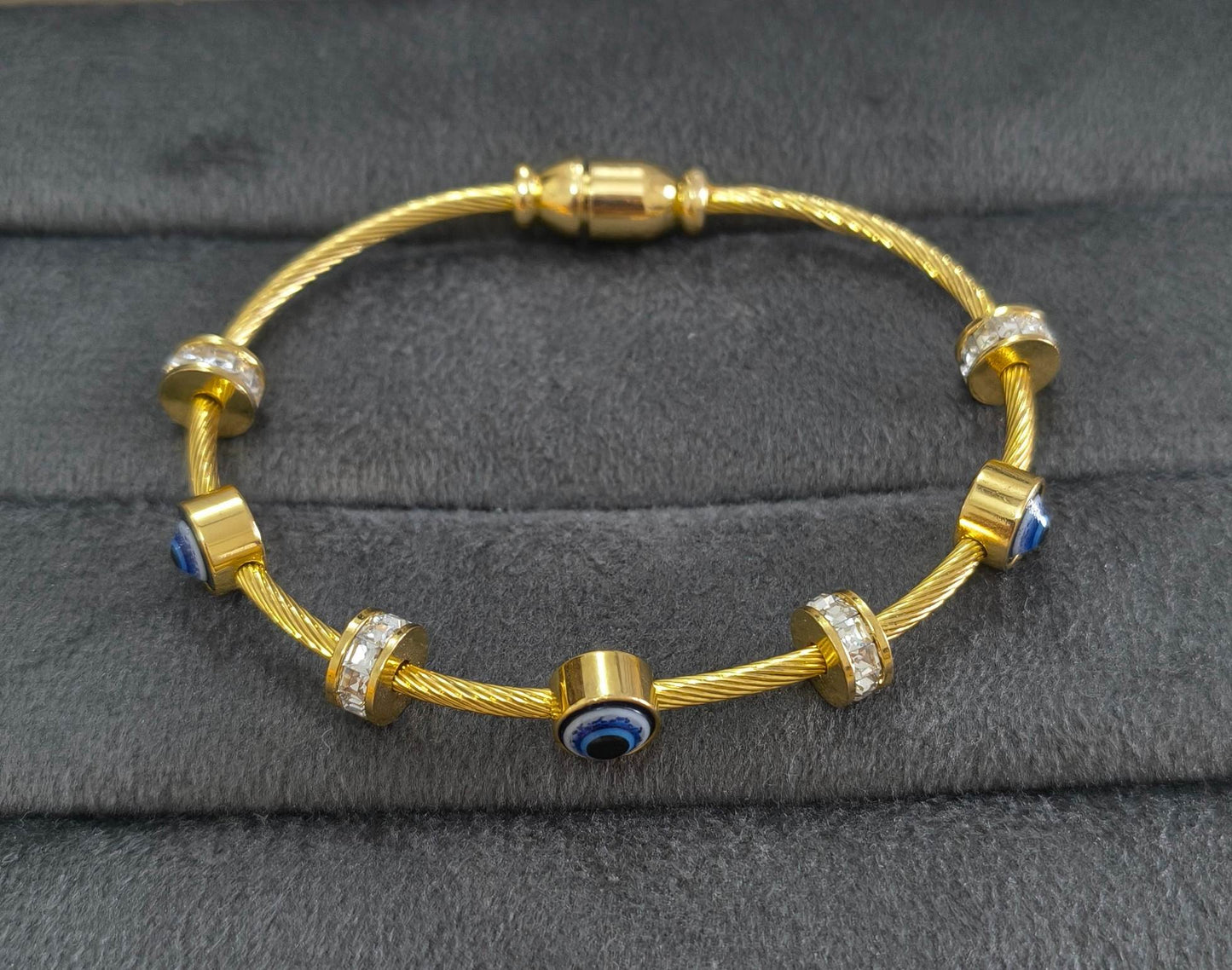 Anti Tarnish Bracelet Babysize Evil Eye Cable 18K Gold Plated