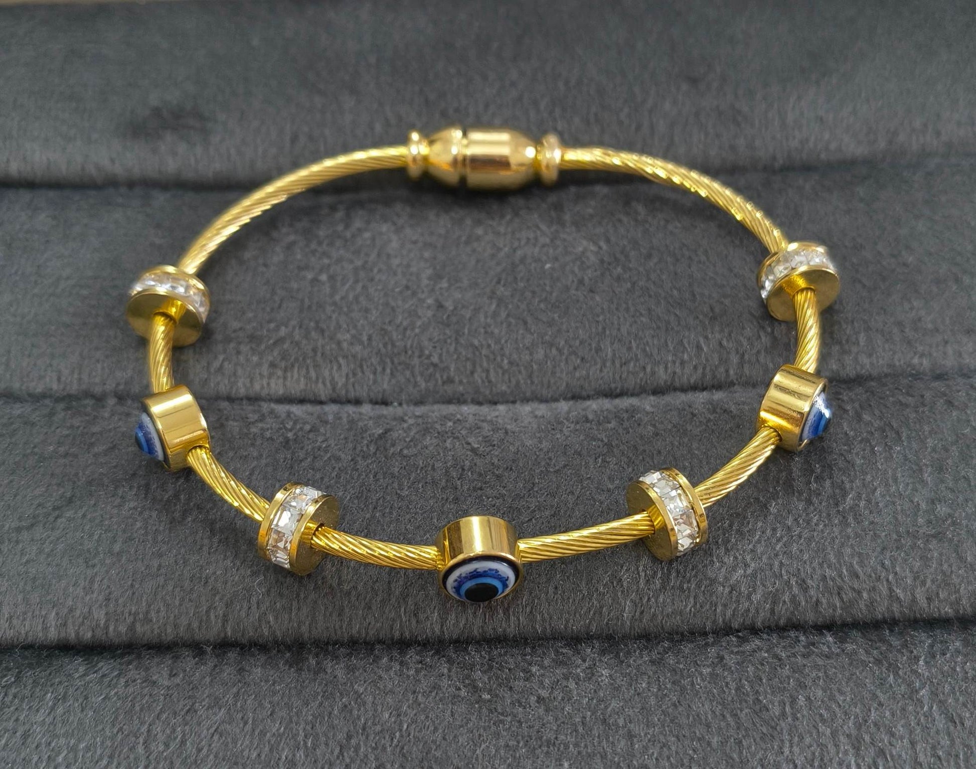 Anti Tarnish Bracelet Babysize Evil Eye Cable 18K Gold Plated