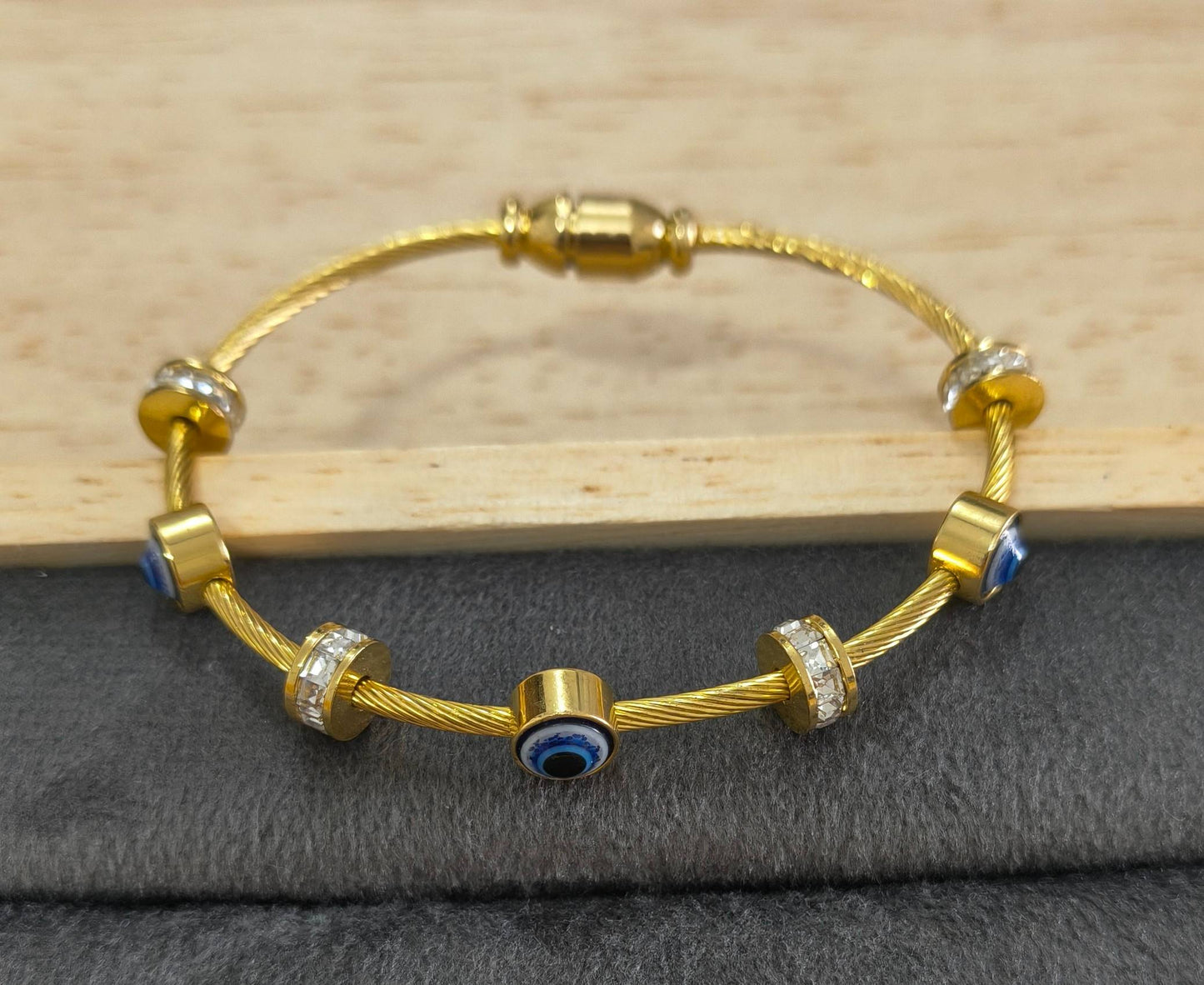 Anti Tarnish Bracelet Babysize Evil Eye Cable 18K Gold Plated