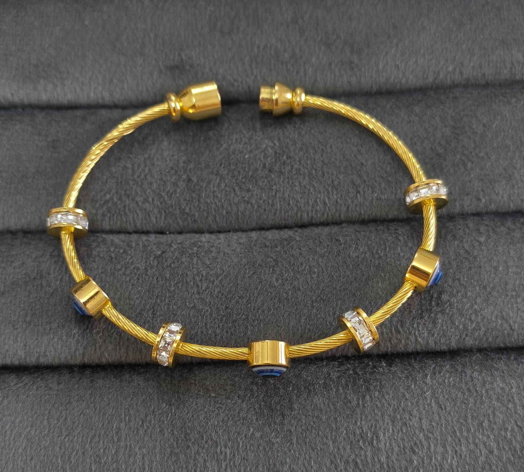 Anti Tarnish Bracelet Babysize Evil Eye Cable 18K Gold Plated