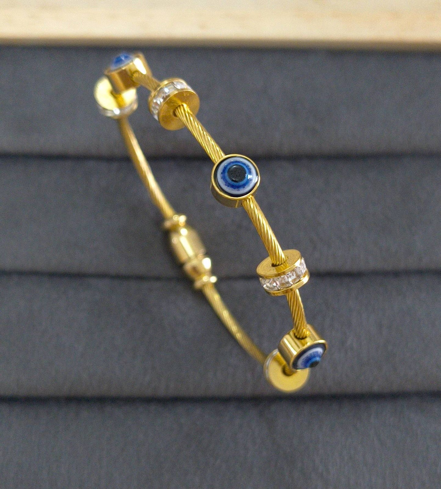Anti Tarnish Bracelet Babysize Evil Eye Cable 18K Gold Plated