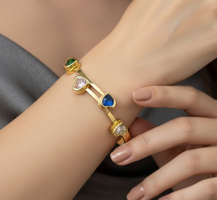Anti Tarnish Bracelet Babysize Four Hearts 18K Gold Plated