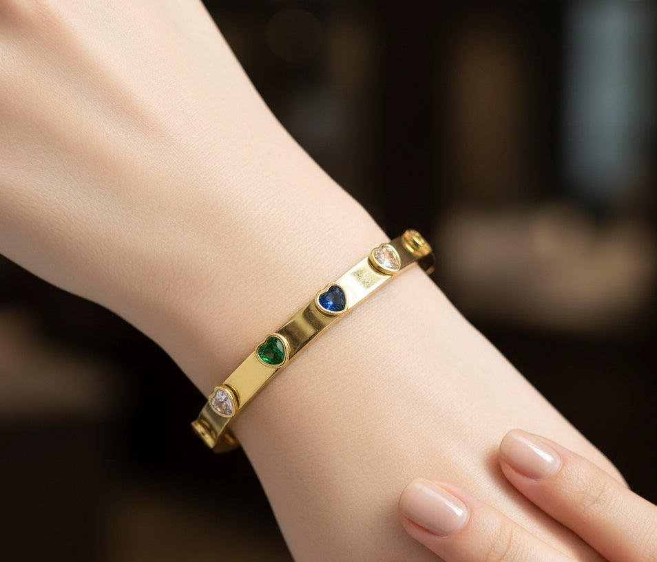 Anti Tarnish Bracelet Babysize Multi Hearts 18K Gold Plated