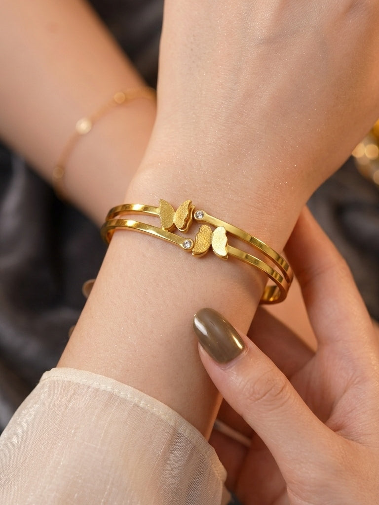 Anti Tarnish Bracelet Butterfly Diamond Line 18K Gold Plated