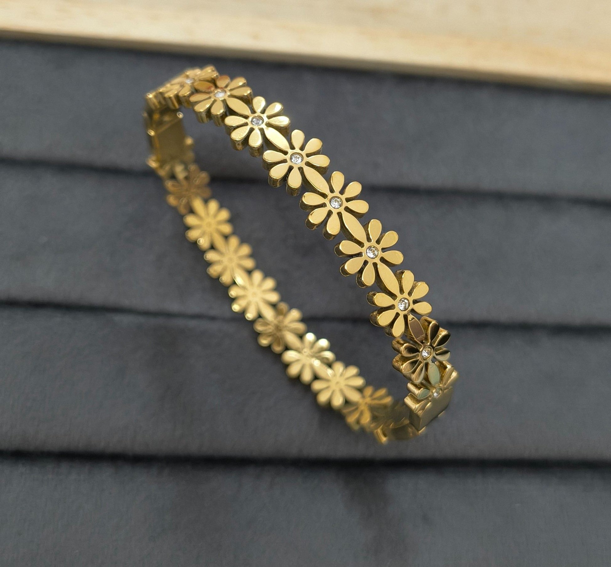 Anti Tarnish Bracelet Floral Stone Allover 18K Gold Plated