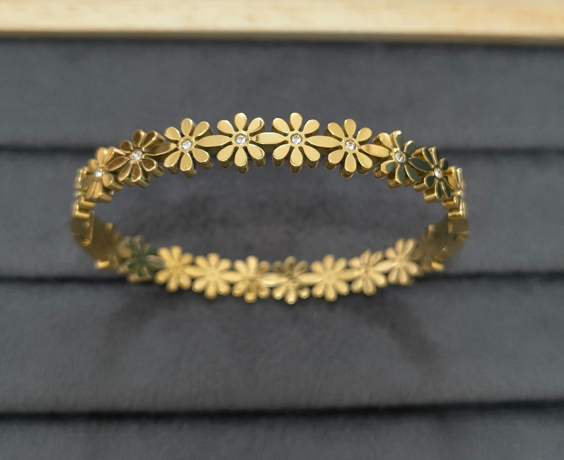 Anti Tarnish Bracelet Floral Stone Allover 18K Gold Plated