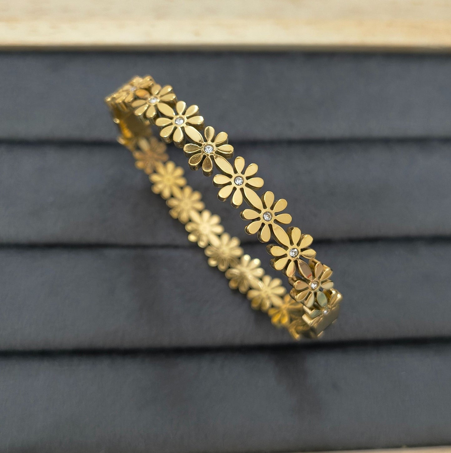 Anti Tarnish Bracelet Floral Stone Allover 18K Gold Plated