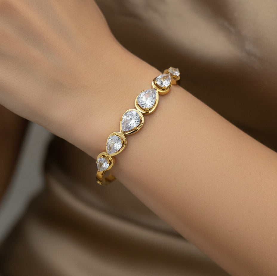 Anti Tarnish Bracelet Layered Stone 18K Gold Plated