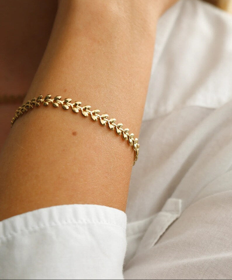 Anti Tarnish Bracelet Leaf Chain 18K Gold Plated