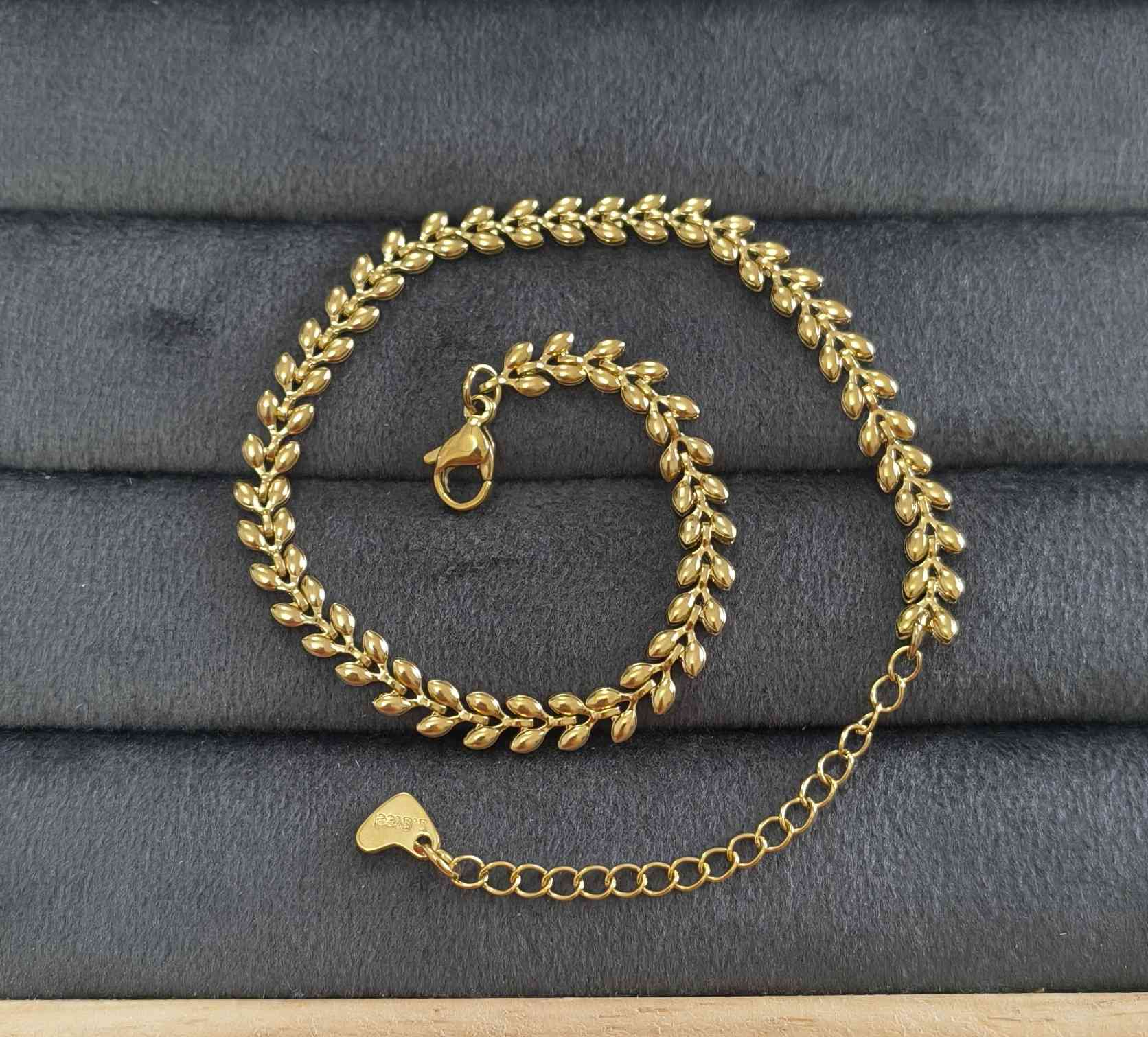 Anti Tarnish Bracelet Leaf Chain 18K Gold Plated